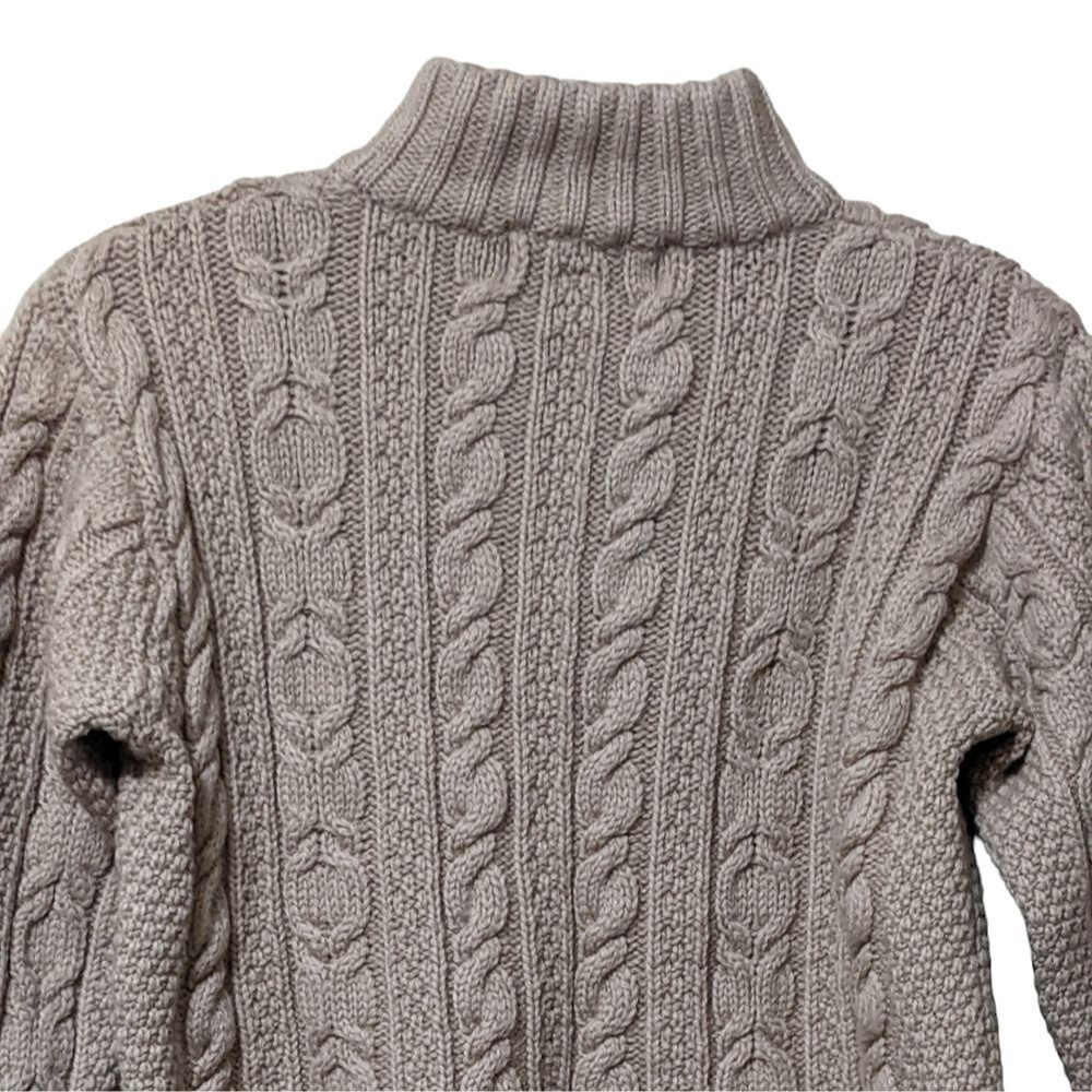 Aran Crafts Ireland merino wool tan zip close cardigan fisherman cable knit S - Picture 8 of 9